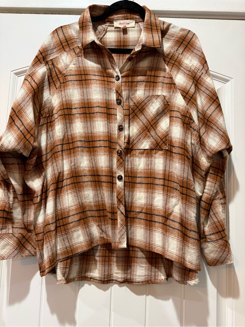 Peach Love California Rust and Cream Plaid Button-Down Shirt